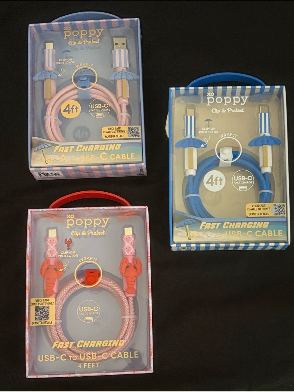 Choice XO Poppy Clip & Protect Fast Charging Phone Cord - NEW